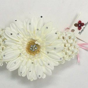 Baby Girls White Flower Crocheted Headband 0-12M